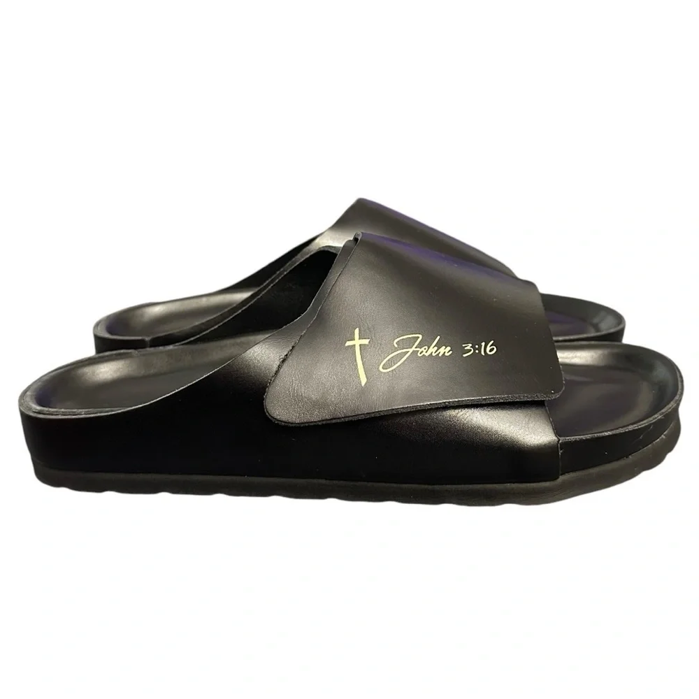 Men’s Revival Slides Sandals John 3:16 Christian Easter Cross Men’s 10 1/2